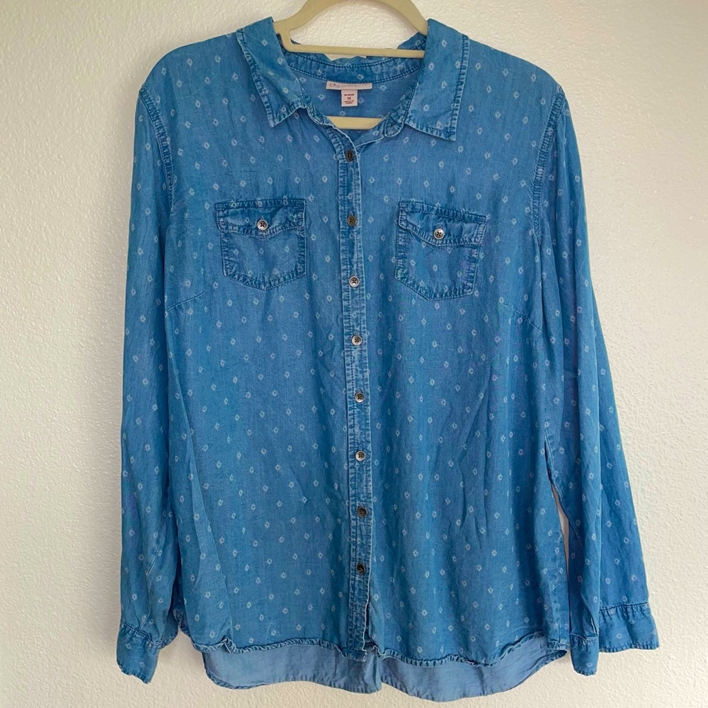 Denim Button Shirt, Size 1X